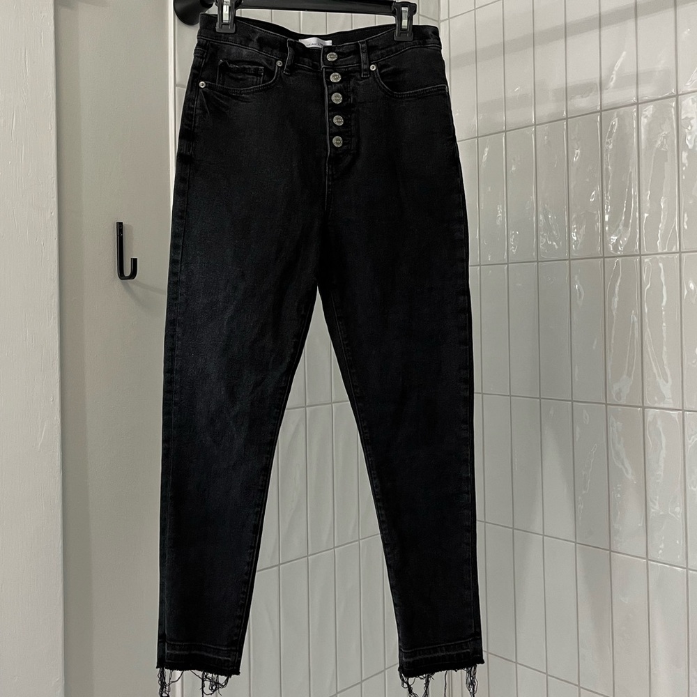 LOFT The Skinny - Black Raw Hem High Rise Skinny Jeans w/ Button Fly